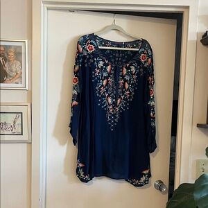 Embroidered Floral Navy Boho Tunic - Women
